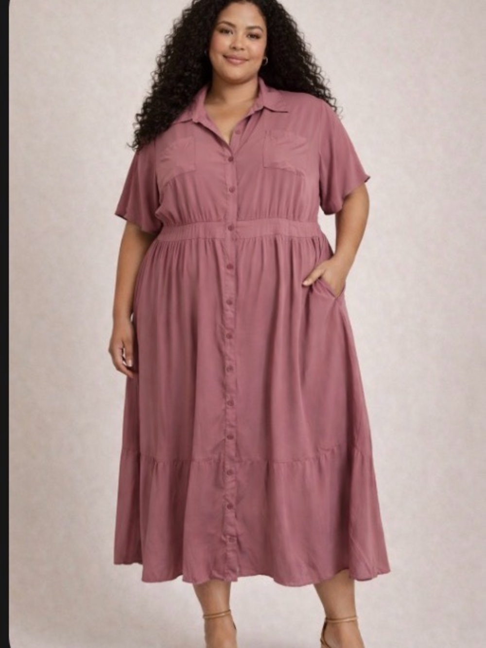 BloomChic Dusty Rose Button-Front Maxi Dress